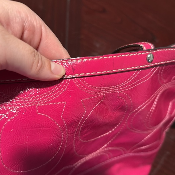 Coach HOT GIRL Pink Patent Leather Signature C Stitch Tote (Style #F15142) - Picture 8 of 16